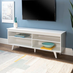 White Four open Compartments Act As Stages For DVD Players, Video Games  and More, While Cable Management Cutouts
