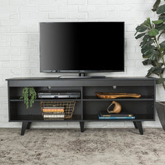 Black TV Stand for TVs up to 65" Four Open Compartments Act As Stages for DVD Players, Video Games, and More While Cable Management