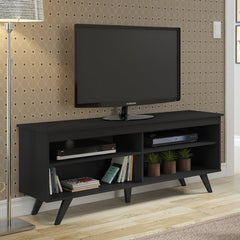 Black TV Stand for TVs up to 65" Four Open Compartments Act As Stages for DVD Players, Video Games, and More While Cable Management