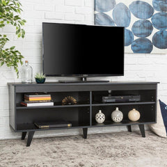 Black TV Stand for TVs up to 65" Four Open Compartments Act As Stages for DVD Players, Video Games, and More While Cable Management
