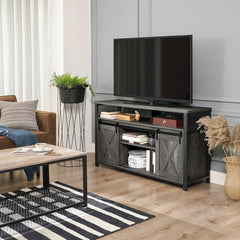 Charcoal Gray Black TV Stand for TVs up to 65" 2 Open Compartments and A Large Shelf Under the Tabletop