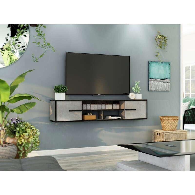 Gray Natural Oak Electra Floating TV Stand for TVs up to 55" This modern wall-mountable TV stand with A Space-Conscious Design