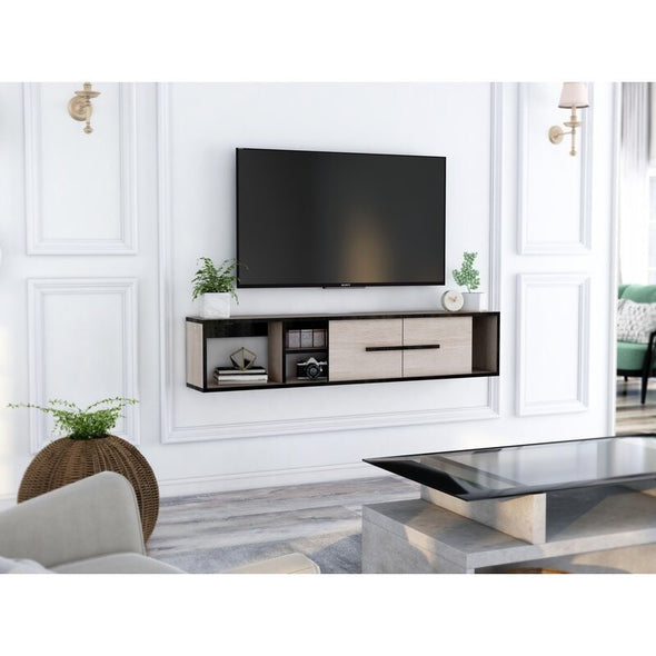 Natural Oak Electra Floating TV Stand for TVs up to 55" This modern wall-mountable TV stand with A Space-Conscious Design