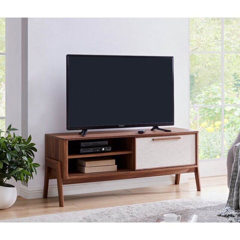 TV Stand for TVs up to 55" Provides Ample Storage and Delightful Retro Styling for Your Media Station. Two Removable Shelves