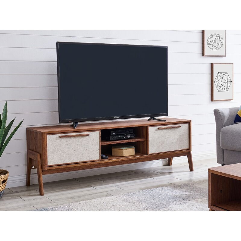 TV Stand for TVs Up To 70" TV Stand Provides Ample Storage and Delightful Retro Styling for your Media Station. Three Removable Shelves