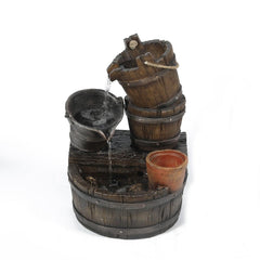 3-tier Whiskey Barrels Patio Fountain with LED Give your Garden or Patio a Rustic Touch with this Whiskey-Barrel, Outdoor Fountain