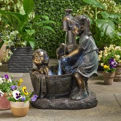 Hermanitos Fountain Garner grins and Giggles and Bring a Bucket Load of Fun to Your Patio or Porch Depicting a Lovely and Whimsical Scene
