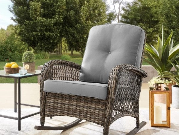 Salerno Outdoor Handwoven Resin Wicker Rocking Chair Enjoy lazy Summer Afternoons Outside with This Comfy Rocking Chair - Grey