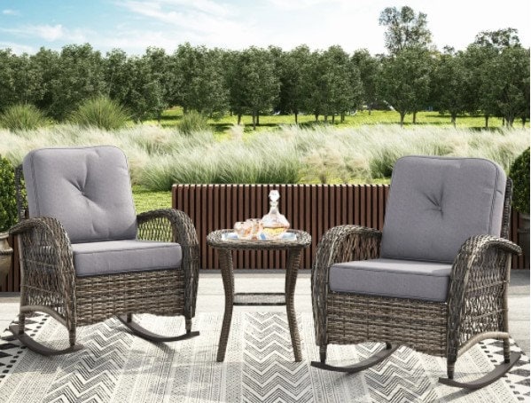 Salerno Outdoor Handwoven Resin Wicker Rocking Chair Enjoy lazy Summer Afternoons Outside with This Comfy Rocking Chair - Grey