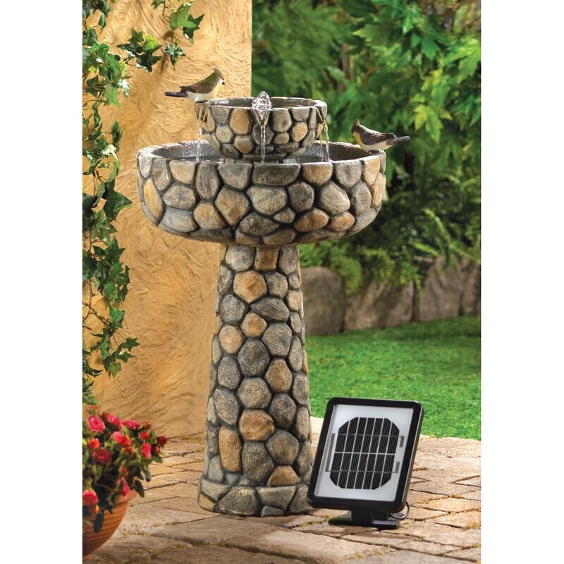 Olivas Resin Solar Cobblestone Water Fountain Give your Garden or Walkway a Touch of Charm with Lovely fountain, A Cobblestone-Inspired