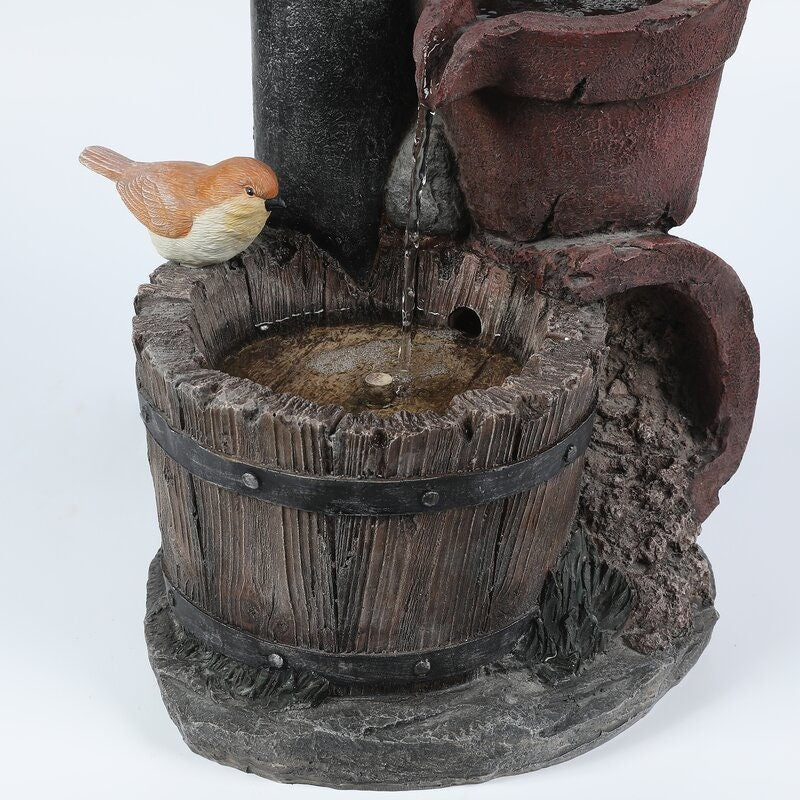 Resin Fountain Give your Garden or Patio a Whimsical Touch with the Rustic Water Pump, and Two Birds Perched, Outdoor Polyresin Fountain