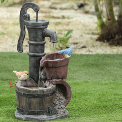 Resin Fountain Give your Garden or Patio a Whimsical Touch with the Rustic Water Pump, and Two Birds Perched, Outdoor Polyresin Fountain
