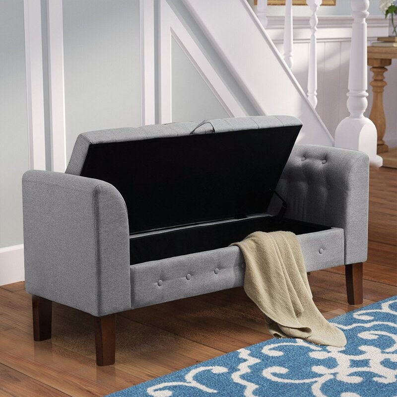 Solid Wood Flip Top Storage Bench The bench Have Beautiful Appearance with Button Tufts Design, can store a lot of Things.