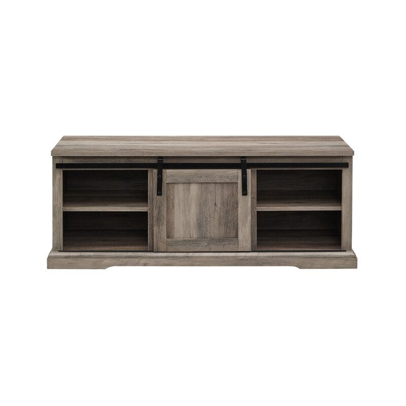 Gray Wash Chatham Square Shoe Storage Bench, Adjustable Center support foot Get in The Groove With this Farmhouse Entryway Bench