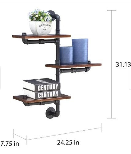 Industrial Rustic Style 3-Tier Vertical Staggered Industrial Rustic Pipe Shelves Bring an Industrial Rustic Vibe to Your Decor