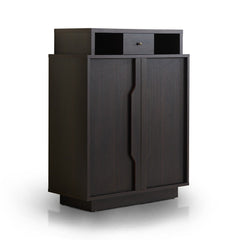 Contemporary Espresso 5-Shelf Shoe Cabinet Two Open Upper Shelves Provide Additional Storage for Jewelry Trays and Accessories