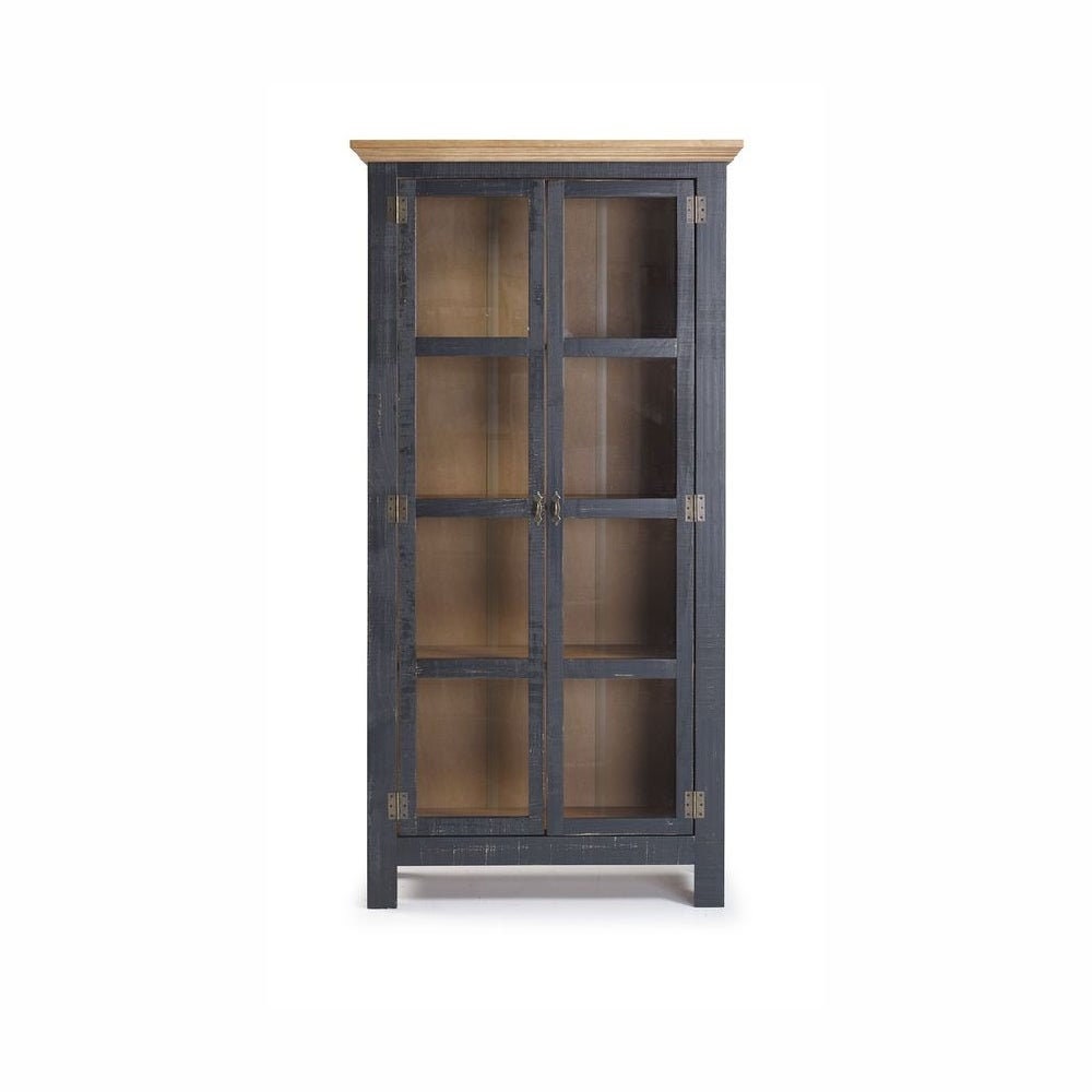 Accent Cabinet with Glass Doors Black Golden Oak Offers Spacious Shelving that Fit Many Different Places 3 Fixed Shelves 2 Glass Doors