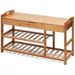 3-Tier Bamboo Shoe Bench Entryway Storage Rack Organizer Home 2 Different Height of Storage Space for Various Shoes Additional Storage Space