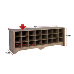 Drifted Gray 24 Pair Shoe Storage Cubby Bench, Multiple Finishes Multi-Compartment Shoe Storage Bench. 24 Open Cubbies Hold your Sneakers