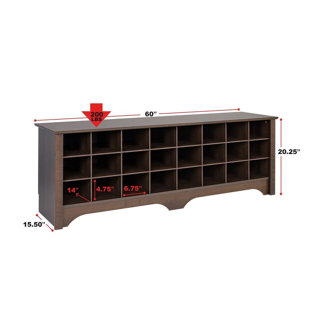 Rich Espresso 24 Pair Shoe Storage Cubby Bench, Multiple Finishes Multi-Compartment Shoe Storage Bench. 24 Open Cubbies Hold your Sneakers