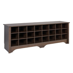 Rich Espresso 24 Pair Shoe Storage Cubby Bench, Multiple Finishes Multi-Compartment Shoe Storage Bench. 24 Open Cubbies Hold your Sneakers