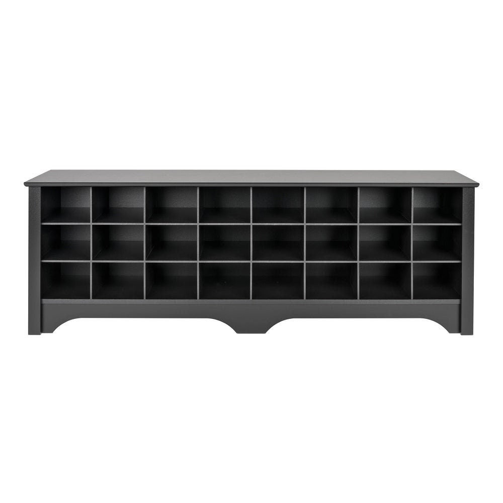 24 pair Shoe Storage Cubby Bench, Multiple Finishes Multi-Compartment Shoe Storage Bench. Twenty Four Open Cubbies Hold your Sneakers