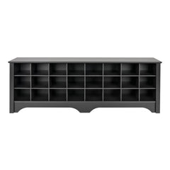 24 pair Shoe Storage Cubby Bench, Multiple Finishes Multi-Compartment Shoe Storage Bench. Twenty Four Open Cubbies Hold your Sneakers