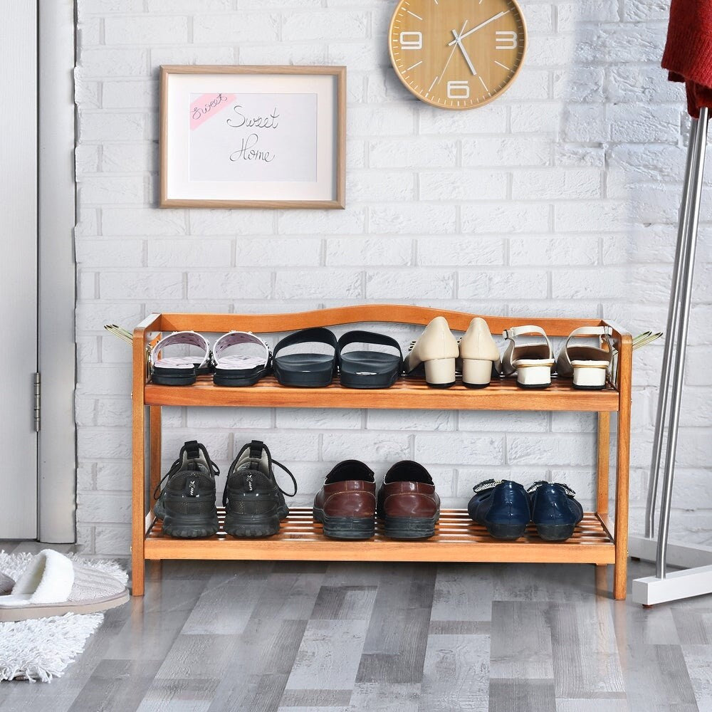 2-Tier Wood Shoe Rack Freestanding Shoe Storage Organizer This Shoe Rack is A Great Addition for Nearly Any Home As A Simple Home Storage