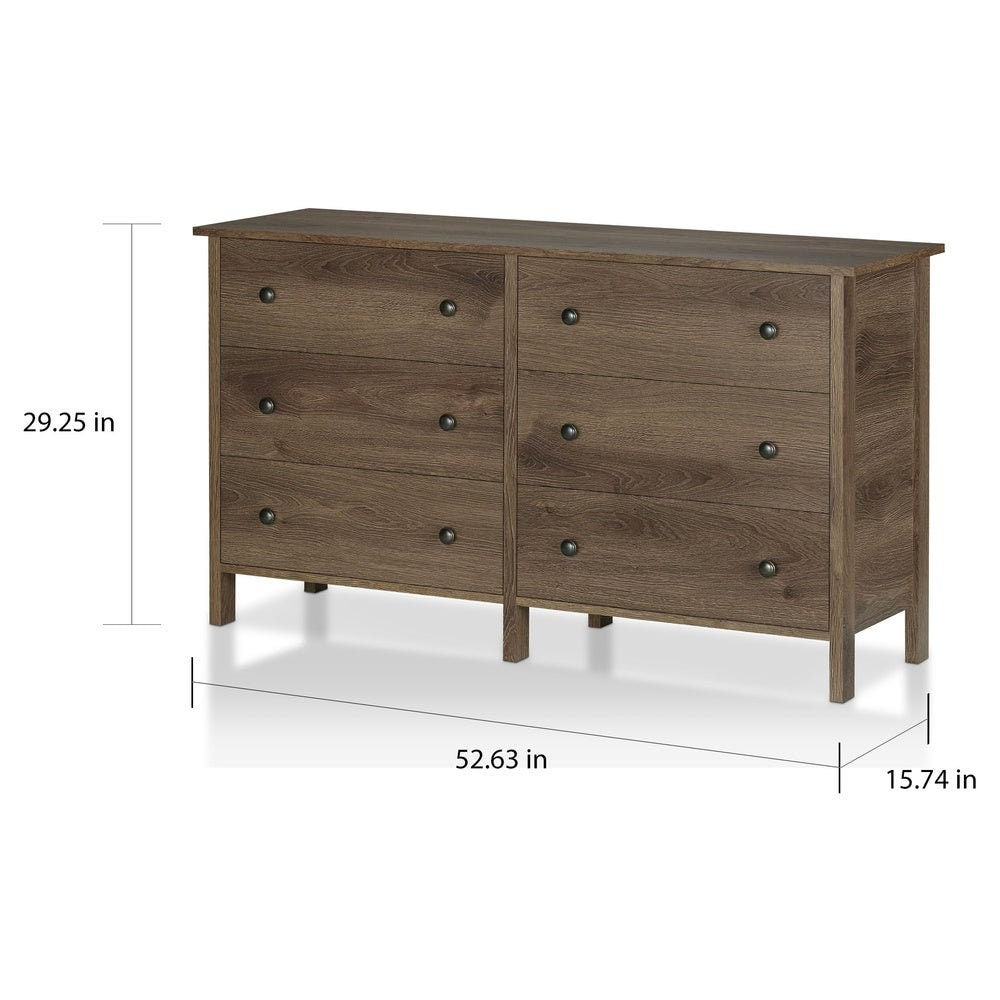 Distressed Walnut Dresser - 6-drawer Gliding Drawers Provide Plenty of Space for your Clothing and Must-Have Items Ball Bearing Metal Glides