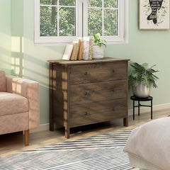 Distressed Walnut Dresser - 3-Drawer Gliding Drawers Provide Plenty of Space for your Clothing Ball Bearing Metal Glides