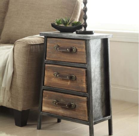 Metal and Wood 3-drawer Chest Made from Leather Style Material, Metal, and Wood Vintage, Urban style Drawers Glide on Itself