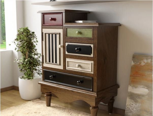 Multicolor 5-drawer Solid Wood Chest Provides Mutiple Storage Space Store and Minimize Clutter in your Living Space Living Room, Media Room