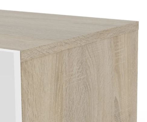 Contemporary 4-drawer Chest - Oak Structure White High Gloss Four Drawers for Storage, Steel Brackets Add Support to Bottom of Drawers