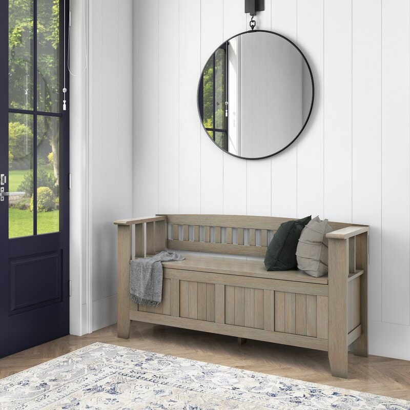 Solid Wood Flip Top Storage Bench Lift Bench Lid Opens Using Safety Hinges to Expose 2 Large Internal Storage Compartments