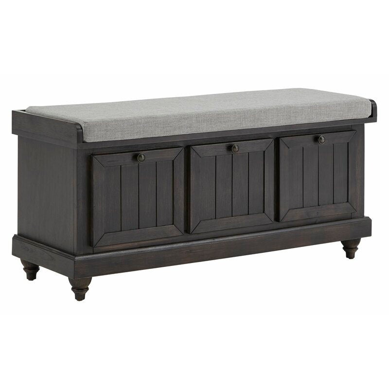 Antique Black Hemmer Upholstered Flip Top Storage Bench Pulling Double Duty As A Sitting and Storage Area for your Entryway or Bedroom