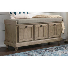 Antique Gray Hemmer Upholstered Flip Top Storage Bench Pulling Double Duty As A Sitting and Storage Area for your Entryway or Bedroom