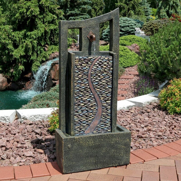 Polyresin Winding Road Fountain with Light Add Contemporary European Elegance to your Patio with this Outdoor Electric Fountain