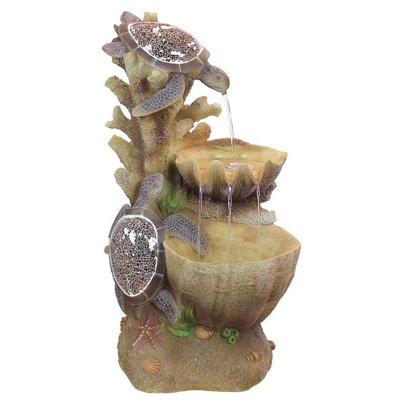 Resin Turtle Cove Cascading Sculptural Fountain with LED Light Bring A Smile and is the Crowning Statement in your Garden or on your Patio