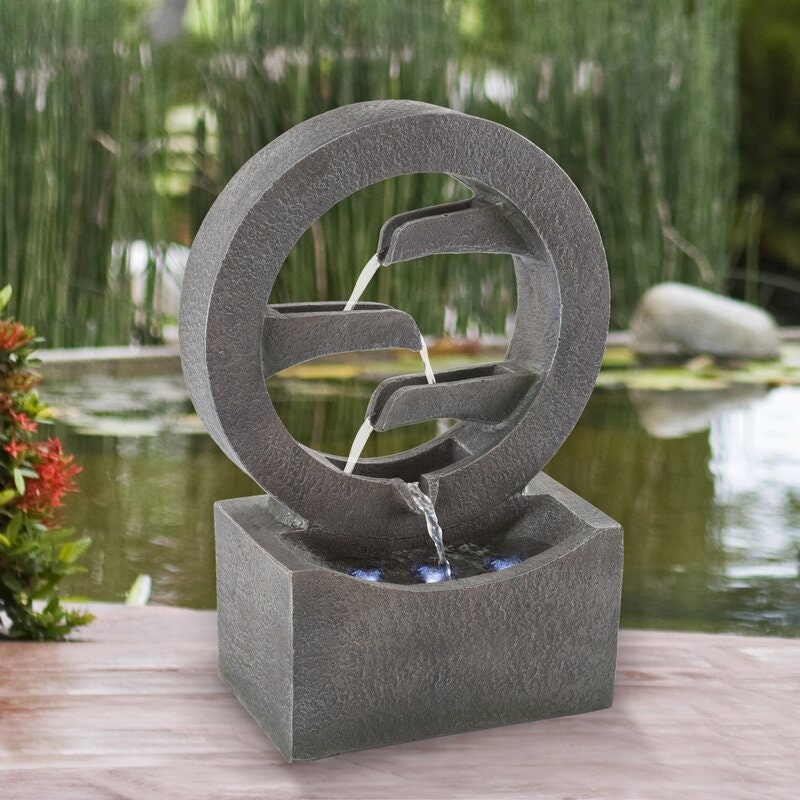 Resin Round Fountain with Light Create your Own Calming Backyard Oasis with the Freestanding Round Cascade Fountain