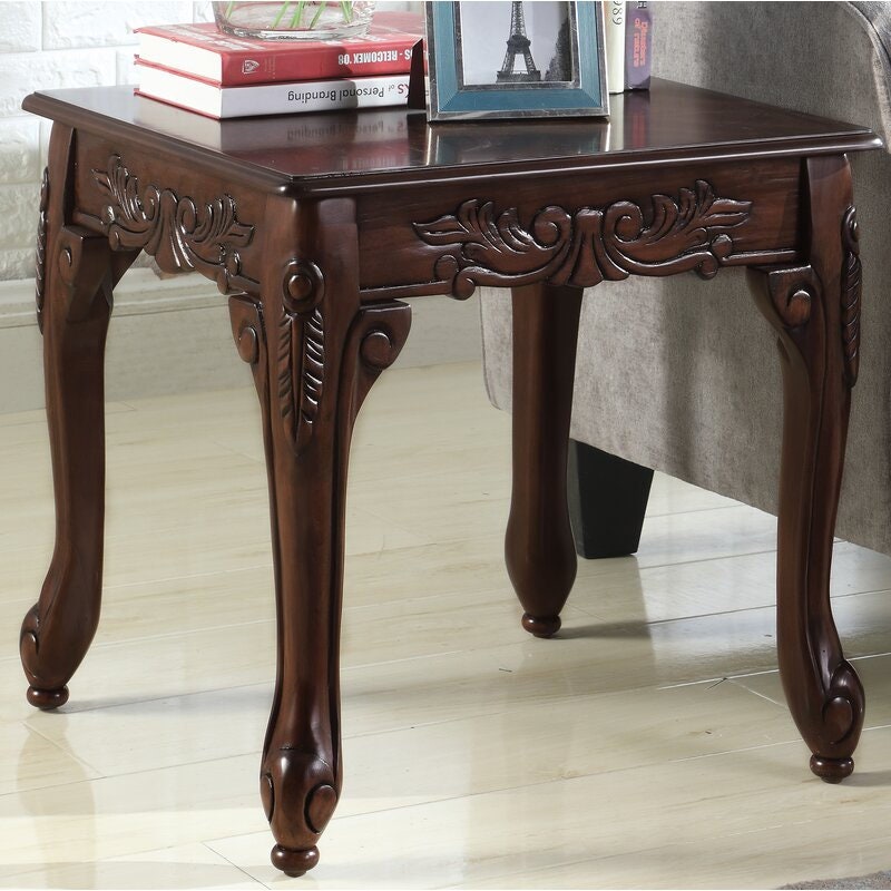 Dark Cherry End Table The Traditional Details and Carved Wood Face Trim Add Elegance and Grace to your Living Room