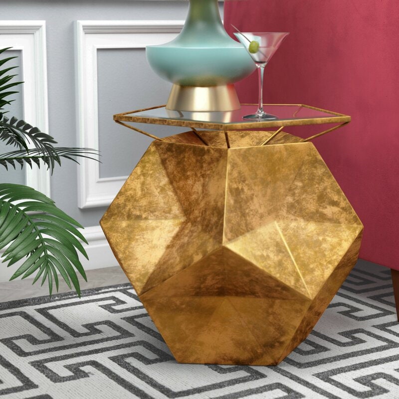 Drum End Table Any Seating Arrangement, this Daring End Table Exudes Bold Style. Pentagonal Design, for Any Other Decorative Accents