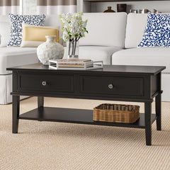 Black 4 Legs Coffee Table with Storage Keep your Entertainment Essentials Nearby on the Coffee Table Offers Plenty of Room