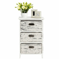 3 Drawer Solid Wood Nightstand  Fit Bedroom and Living Room Use. Featuring 3 Removable Fabric Drawers and Spacious Tabletop