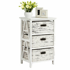 3 Drawer Solid Wood Nightstand  Fit Bedroom and Living Room Use. Featuring 3 Removable Fabric Drawers and Spacious Tabletop