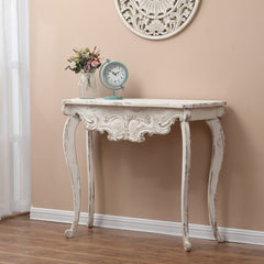 Console Table Adding the Vintage Entryway Table Distressed white Curved Legs with A Decorative Front and A Top with Soft Curved Edges