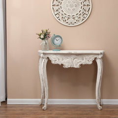 Console Table Adding the Vintage Entryway Table Distressed white Curved Legs with A Decorative Front and A Top with Soft Curved Edges