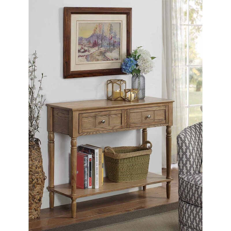 Driftwood  Durante Console Table Open Lower Shelf is Perfect for Displaying A Row of Books or Keeping Baskets Full of Folded Throws