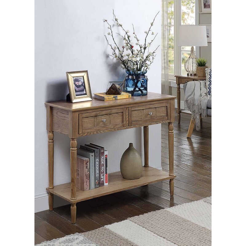 Driftwood  Durante Console Table Open Lower Shelf is Perfect for Displaying A Row of Books or Keeping Baskets Full of Folded Throws