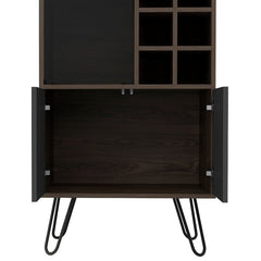 Brown Bar with Wine Storage  Compact Bar Cabinet that Can Hold your Favorite Wines and Liquors Door Compartment To Hang your Wine Glasses