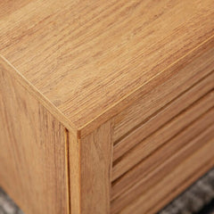 English Oak Sled Coffee Table with Storage Two Open Compartments for Easy Access Organization Piece for your Living Room